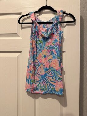 Lilly Pulitzer Pink Blue Floral Ruffle Tank dress
